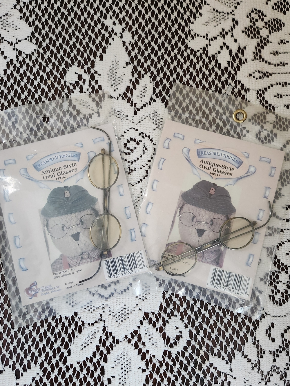 Set Of 2 Treasured Toggery Antique Style Doll Santa Bear Eye Glasses 3 7/8 Oval